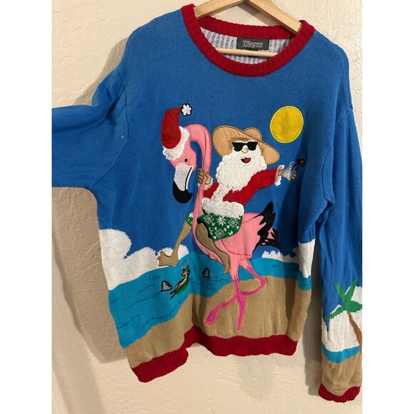 33 Degrees Santa Riding A Flamingo Ugly Christmas Sweater - Picture 3 of 11